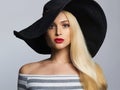 Beautiful blond woman in hat. summer fashion beauty girl Royalty Free Stock Photo