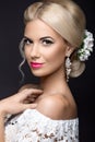 Beautiful blond woman in image of the bride with