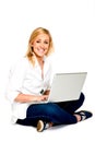 Beautiful Blond Woman With Laptop Royalty Free Stock Photo