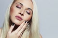 Beautiful blond Woman with professional make-up. Beauty Girl. Shellac manicure Royalty Free Stock Photo