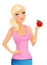 Beautiful blond woman with red apple