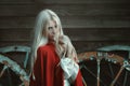 Beautiful blond woman with red cloak Royalty Free Stock Photo