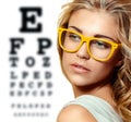 Beautiful blond woman with yellow trendy glasses