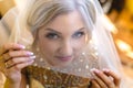 Beautiful blonde bride waiting her groom in wedding day Royalty Free Stock Photo