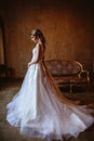 Beautiful blonde bride woman in a gorgeous wedding dress, fashion beauty portrait Royalty Free Stock Photo