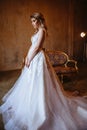 Beautiful blonde bride woman in a gorgeous wedding dress, fashion beauty portrait Royalty Free Stock Photo