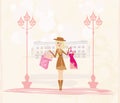 Beautiful blonde girl doing shopping in the city Royalty Free Stock Photo