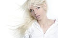 Beautiful blonde girl fashion wind long hair Royalty Free Stock Photo