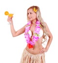 Beautiful blonde girl with Hawaiian accessories Royalty Free Stock Photo