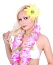 Beautiful blonde girl with Hawaiian accessories Royalty Free Stock Photo