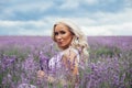 Beautiful blonde girl in lavender Royalty Free Stock Photo