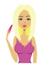 Beautiful blonde girl putting lipstick on Royalty Free Stock Photo