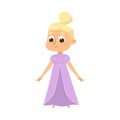 Beautiful Blonde Little Girl in Elegant Dress, Cute Kid Wearing Nice Retro Clothes Cartoon Style Vector Illustration