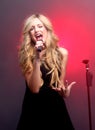 Beautiful Blonde Rock Star on Stage Singing