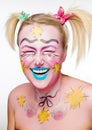 Beautiful Blonde smiling girl with funny body art