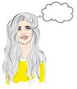 Beautiful blonde smiling woman portrait. Happy young girl in yellow sweater vector illustration