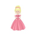 Beautiful blonde soft princess doll in a pink dress, sewing toy cartoon vector Illustration