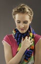 Beautiful blonde woman with colorful clothing Royalty Free Stock Photo