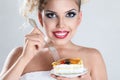 Beautiful blonde woman eating Royalty Free Stock Photo