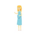 Beautiful blonde woman expecting baby cartoon vector Illustration on a white background