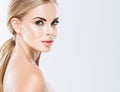 Beautiful blonde woman face close up portrait studio on white Royalty Free Stock Photo