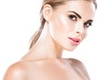 Beautiful blonde woman face close up portrait studio on white Royalty Free Stock Photo