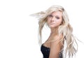 Beautiful blonde woman with hair fluttering