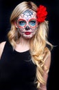 Beautiful Blonde Woman With Painted Sugar Skull Art