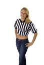 Beautiful Blonde Woman In A Referee Shirt