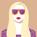 Beautiful blonde woman wearing fashionable colorful sunglasses