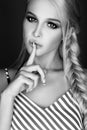 Beautiful blonde young woman. black and white Royalty Free Stock Photo