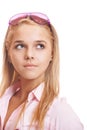 Beautiful blonde young woman in pink shirt close-up Royalty Free Stock Photo