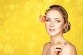 Beautiful girl with flowers on head Royalty Free Stock Photo