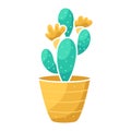 Beautiful blooming cactus. Indoor plant in a pot. Simple minimalistic flat illustration for sticker design, seed