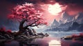 Beautiful blooming cherry tree digital painting