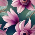 Beautiful blooming flowers, pastel colors, pink and purple tones, seamless background, digital painting Royalty Free Stock Photo