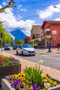 Beautiful street view Vaduz town busy road Liechtenstein