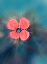 Beautiful blooming poppy flower toned in vintage style in peachy pink and teal colors. Soft blurred effect. Floral background