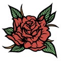 Beautiful blooming red rose tattoo template