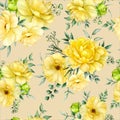 Beautiful blooming watercolor summer flower seamless pattern