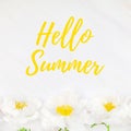 Summer greeting concept with white peony flowers