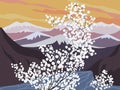 Beautiful blossoming trees in mountains landscape