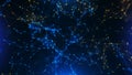 Beautiful blue Abstract background with plexus network as data complex molecule and connection, white cybernetic points, stars, li