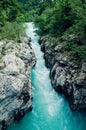 Beautiful blue apline river Soca, Soca Valley, Slovenia, Europe Royalty Free Stock Photo