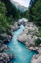 Beautiful blue apline river Soca, Soca Valley, Slovenia, Europe Royalty Free Stock Photo