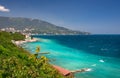 Bright beautiful blue azure seaside with corals sand and stones near Yalta, Crimea like maldives