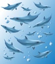 Beautiful blue background with dolphins and bubbles Royalty Free Stock Photo