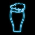 Beautiful blue bright glowing abstract neon sign for a beer bar with crafting beer glass with a holon tasty heady with foam