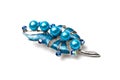 Beautiful blue brooch isolated on white Royalty Free Stock Photo
