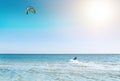 Beautiful blue Caribbean sky, kitesurfing and sun